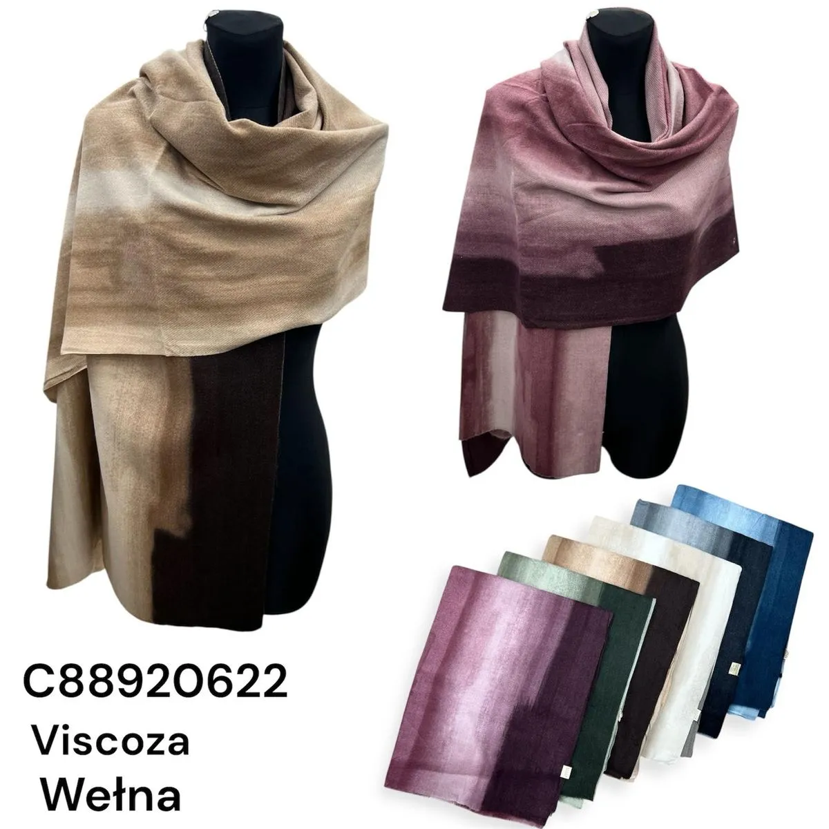 Szaliki damskie viscose ombre, opak. 12 szt