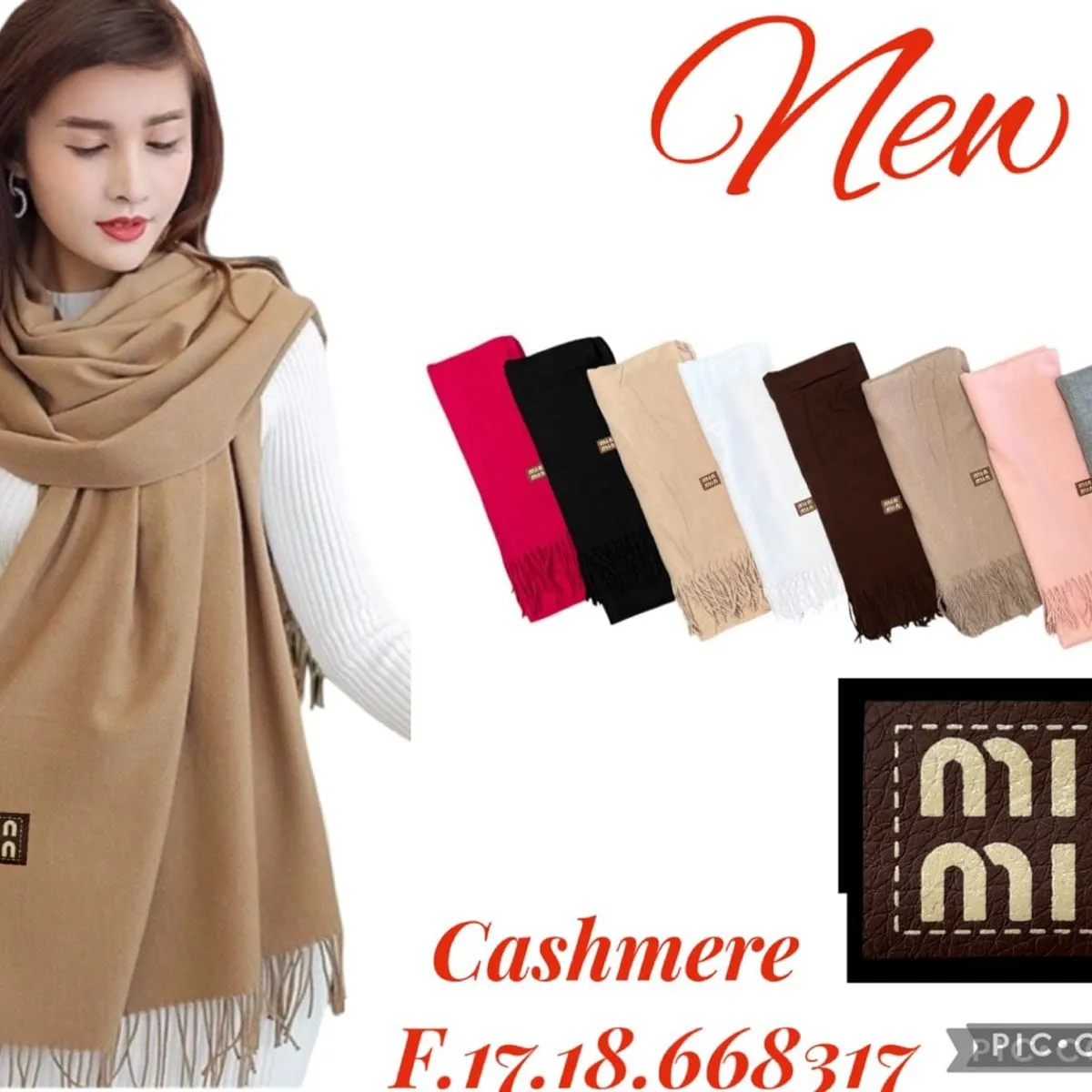 Szaliki damskie cashmere z frędzlami, camel/beżowy