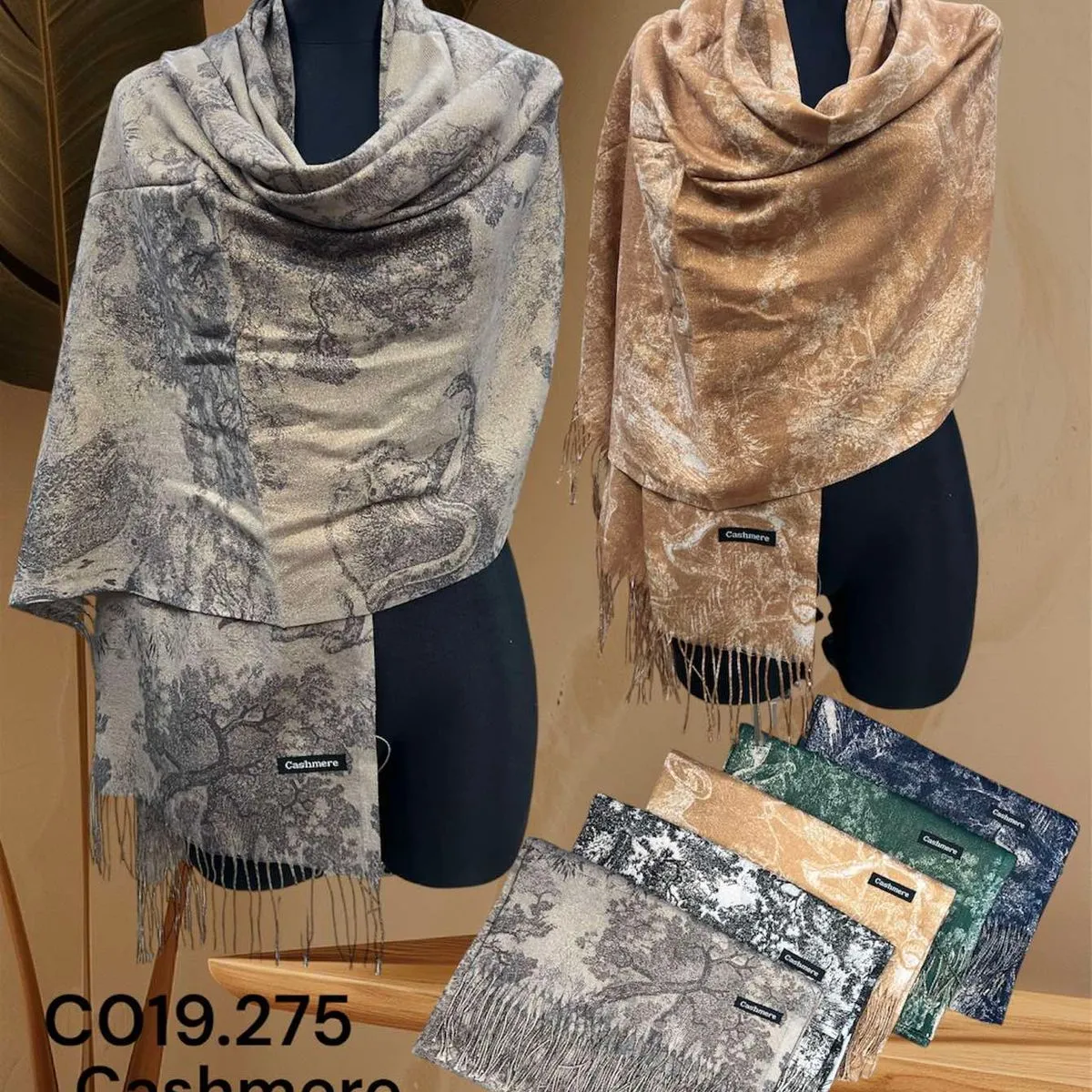 Szaliki damskie cashmere wzorzyste, 2 kolory
