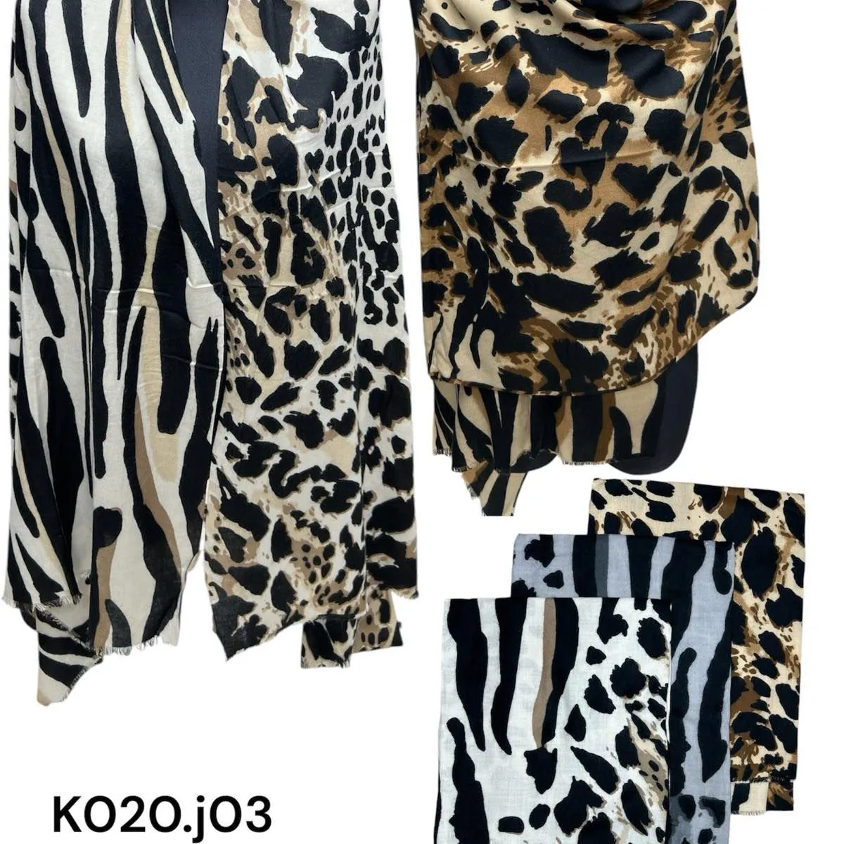 Szaliki damskie viscose KO20J03 wzór zebra i panterka