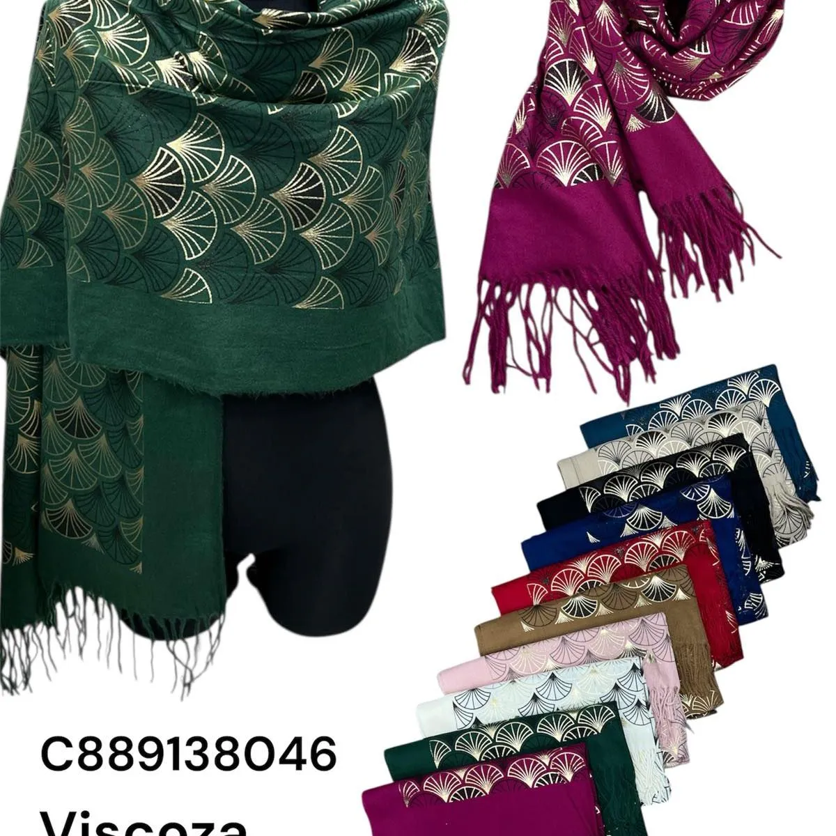 Szaliki damskie viscose z motywem art deco, 12 szt