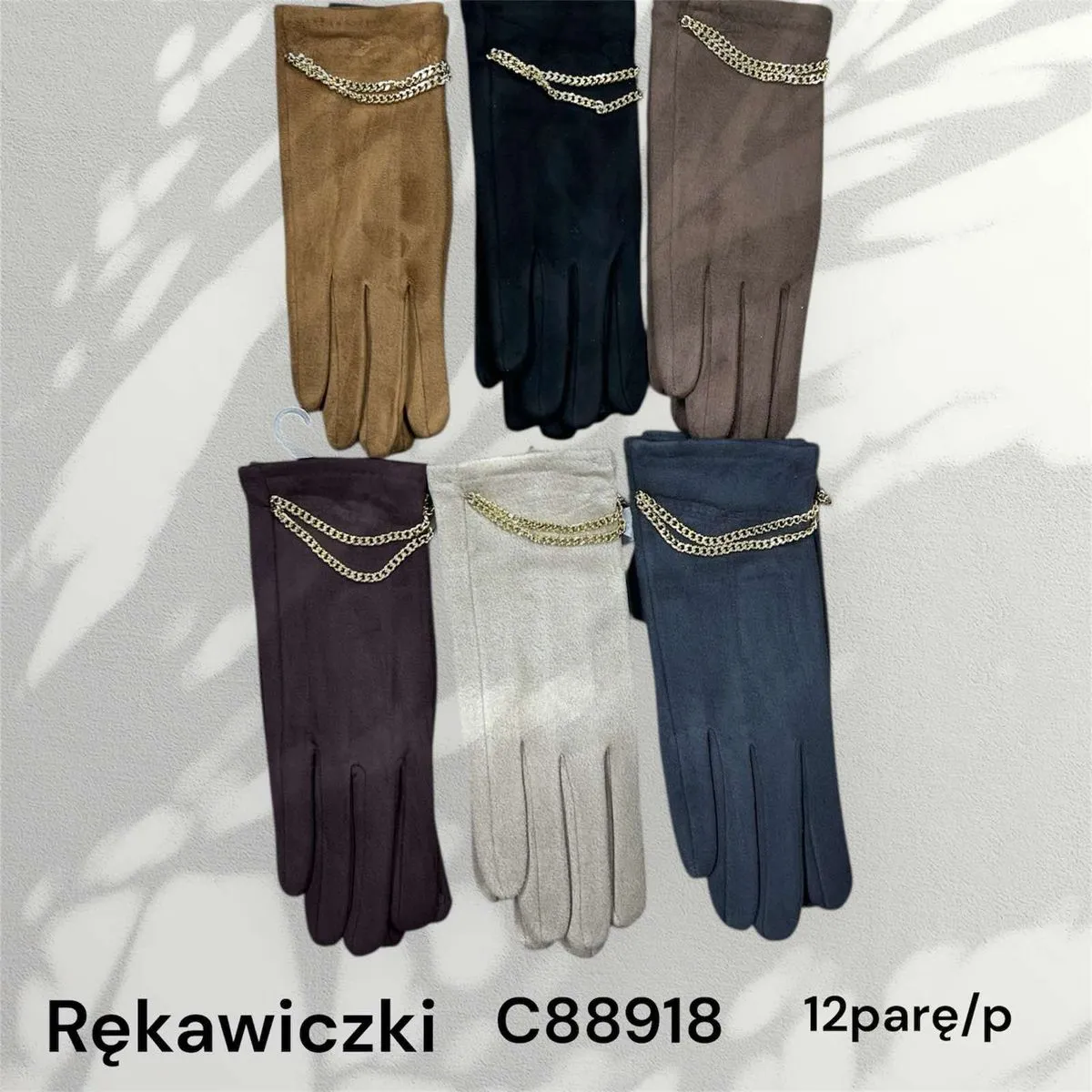 Rękawiczki damskie zamszowe z łańcuszkiem C88918