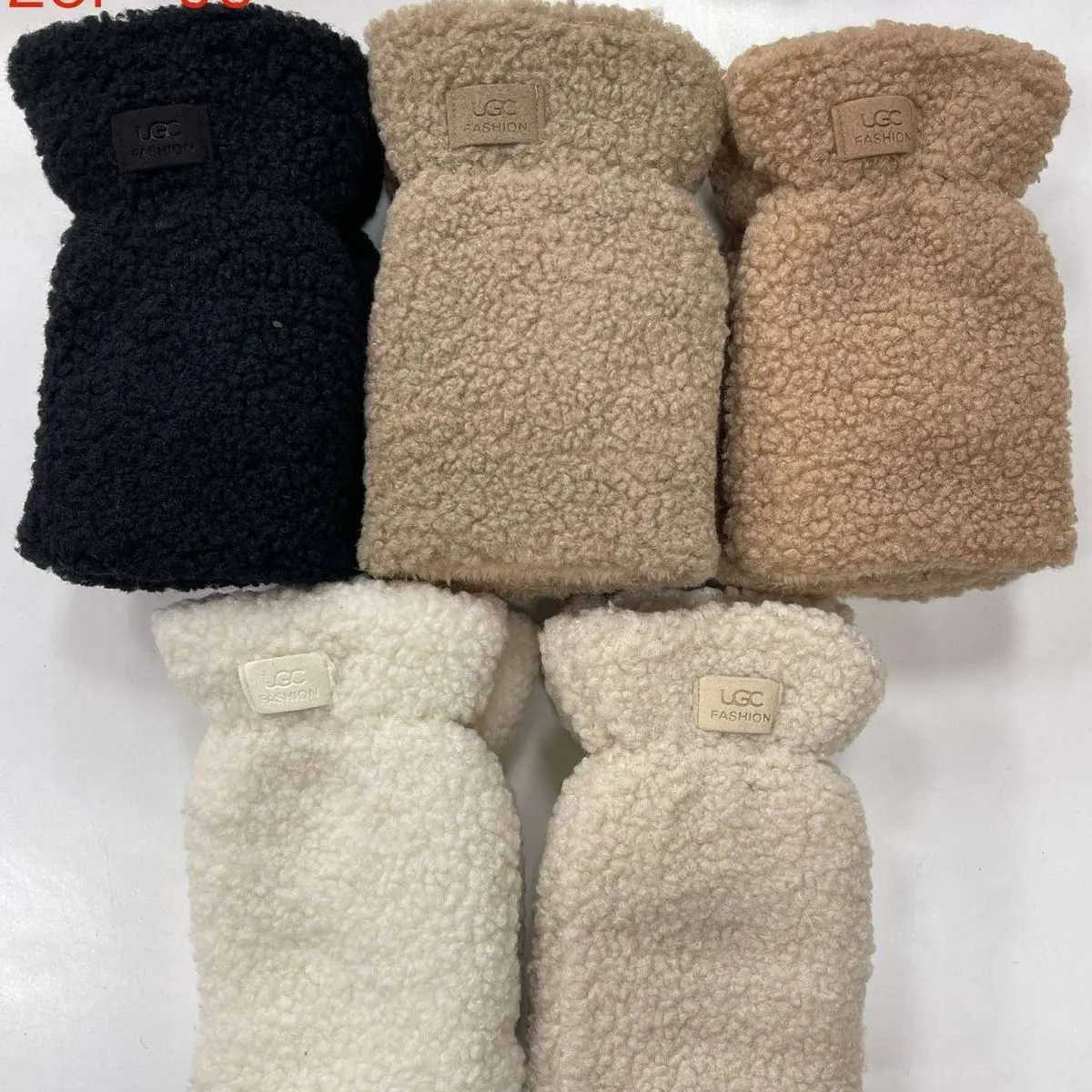 Rękawiczki damskie futrzane UGG 255F-09 czarny/beżowy/biały