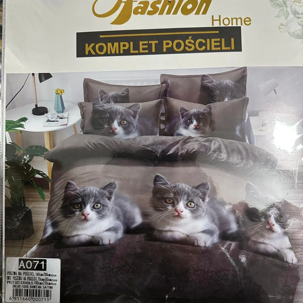 Komplet Pościeli 4CZ 160/200 Koty Szare Fashion Home