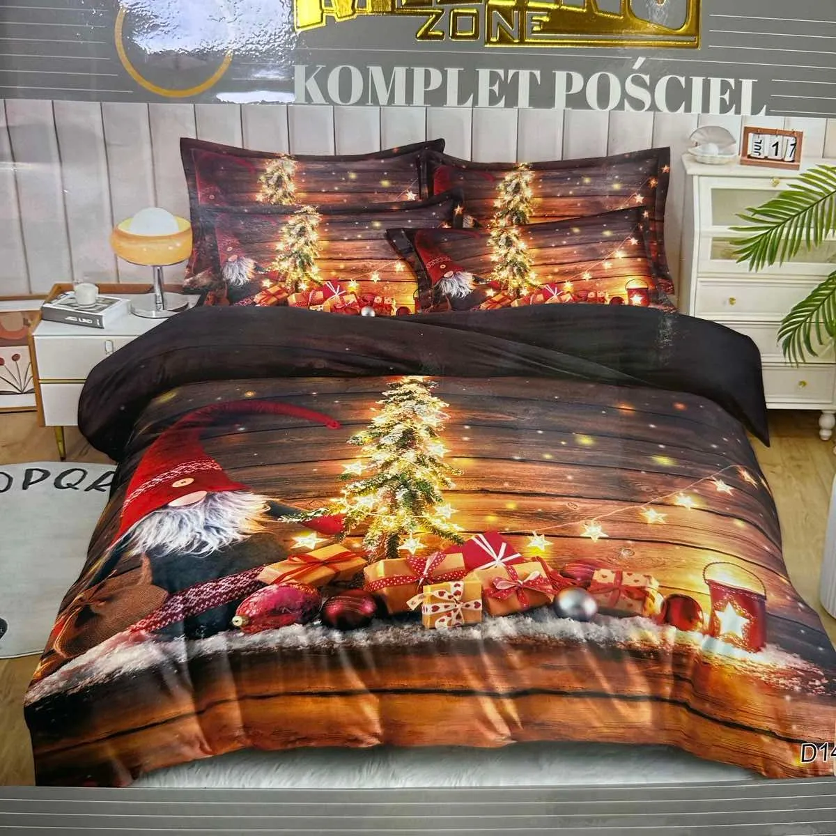Komplet pościeli 3el. Milano 160/200 świąteczny gnomy drzewka