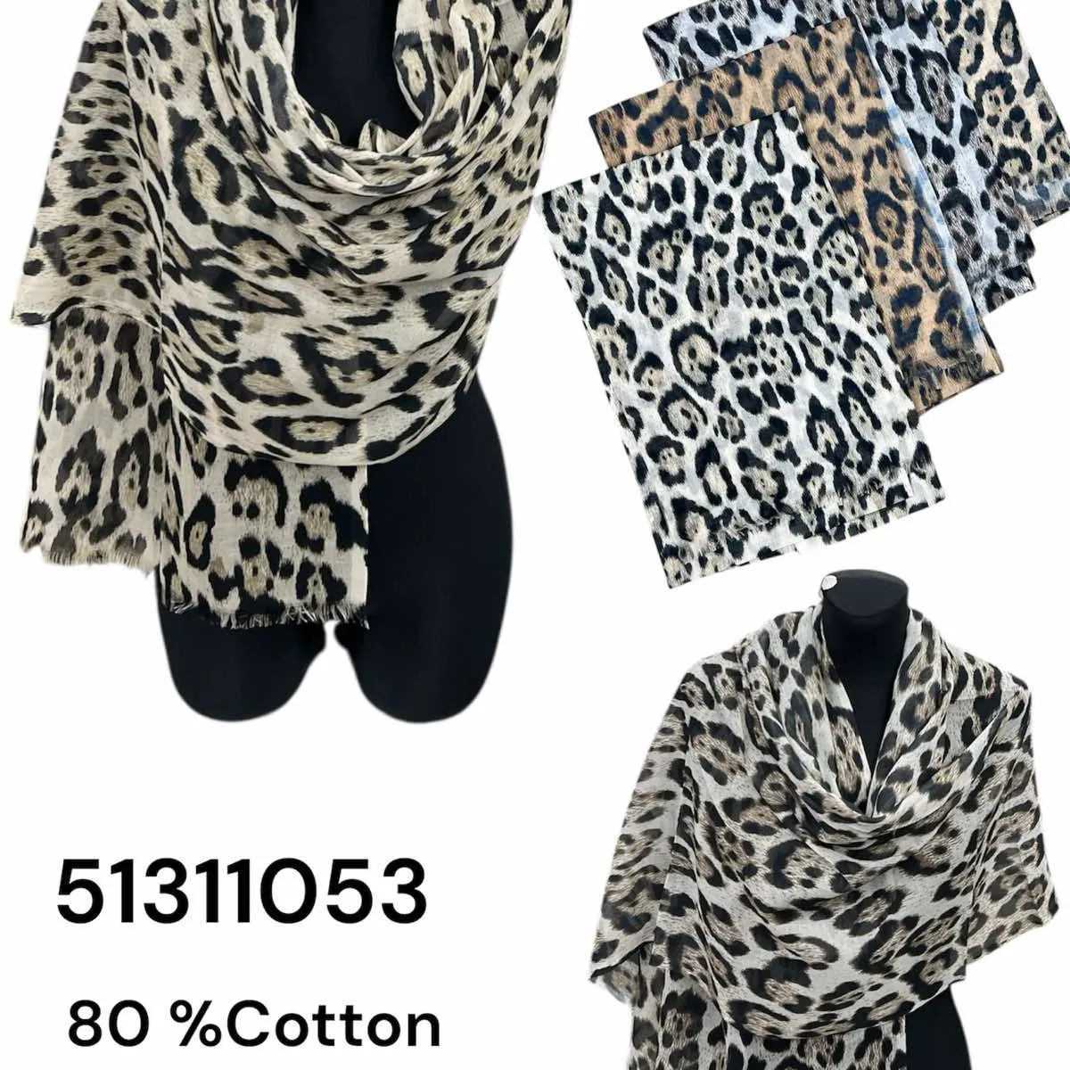 Szaliki damskie leopard wzór 80% bawełna 12 szt mix