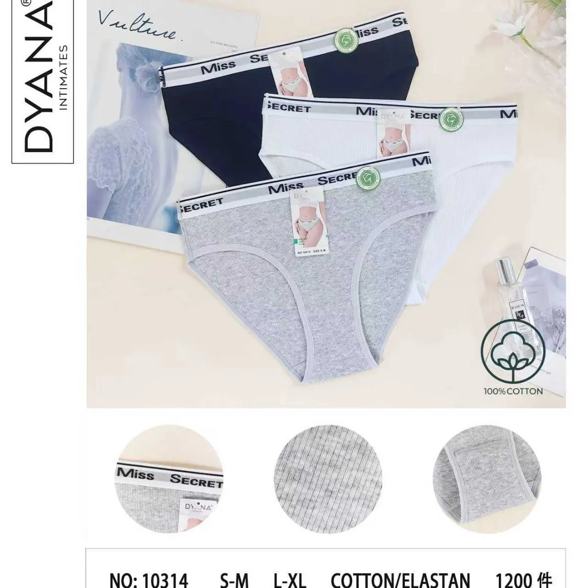 Majtki damskie Miss Secret 3 szt S-M-L-XL bawełna/elastan