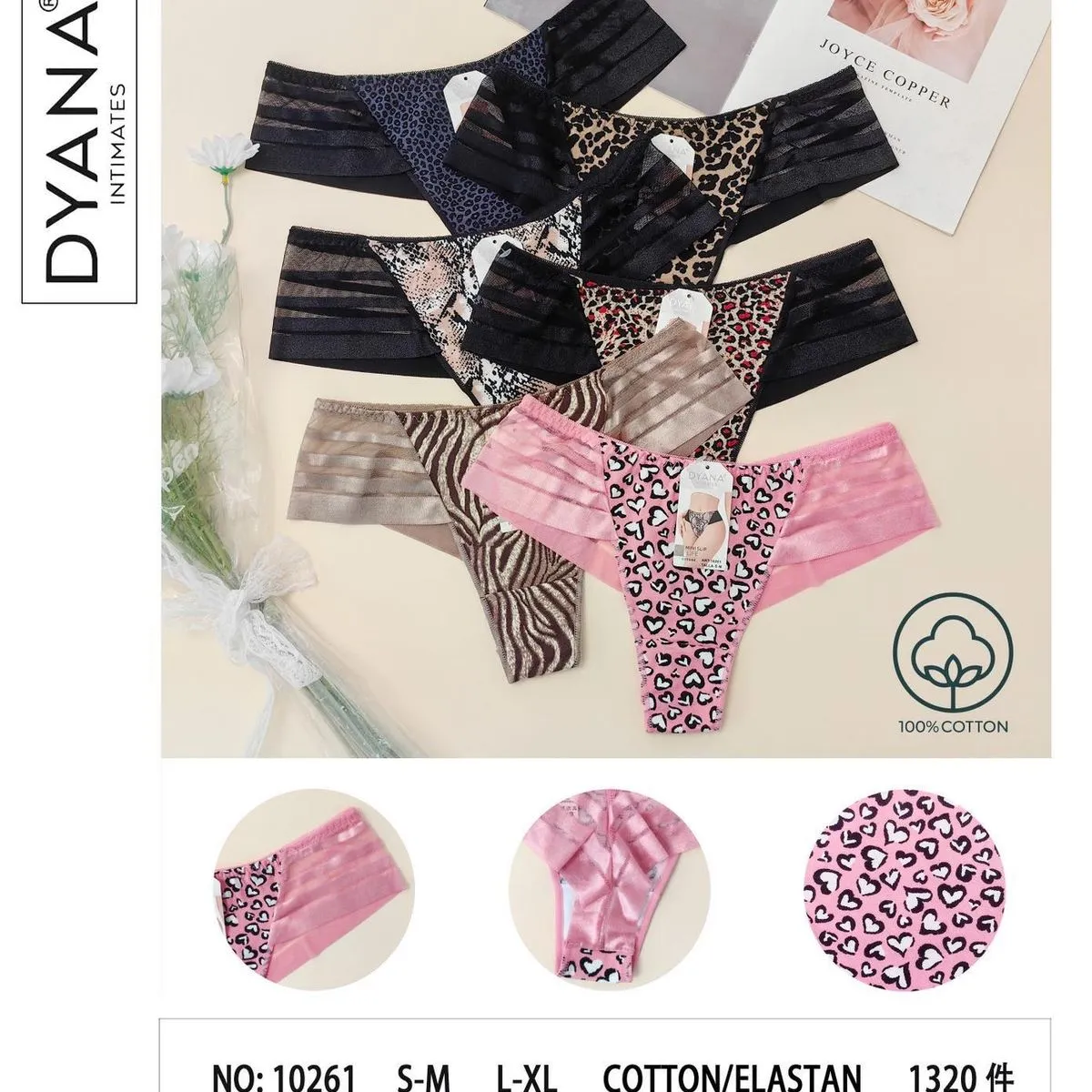 Majtki damskie DYNY 10261 S-M-L XL bawełna/elastan 6 wzorów