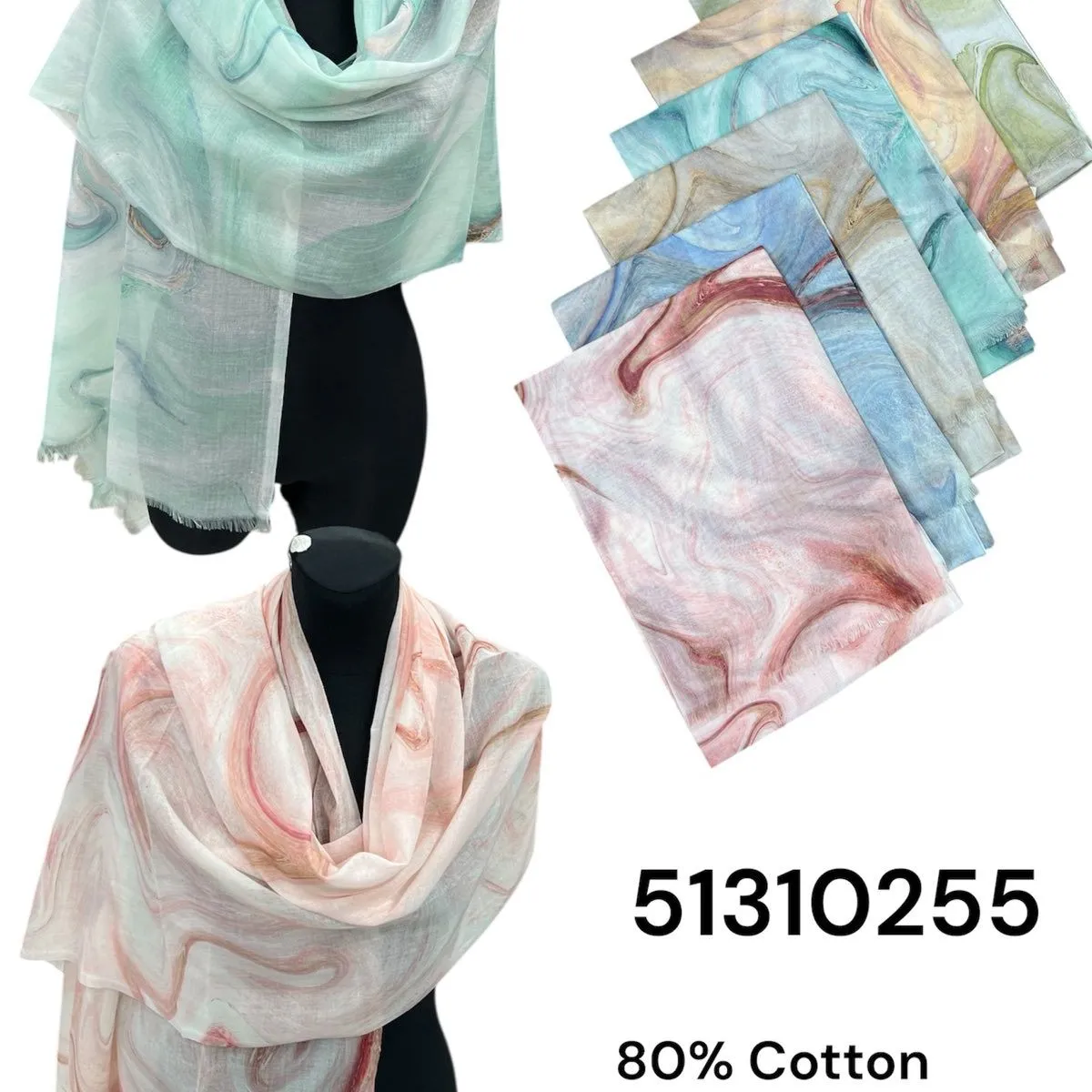 Szaliki damskie 80% bawełna 20% poliester mix 12 szt