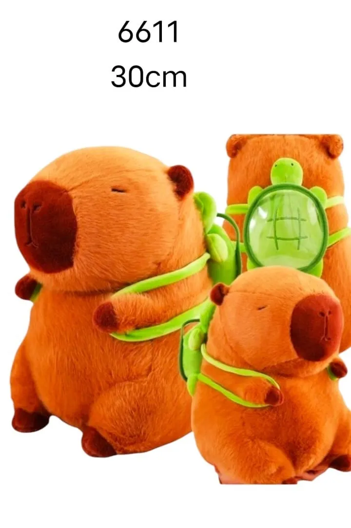 Maskotka Pluszowa Kapibara z Plecakiem Żółwiem 30cm