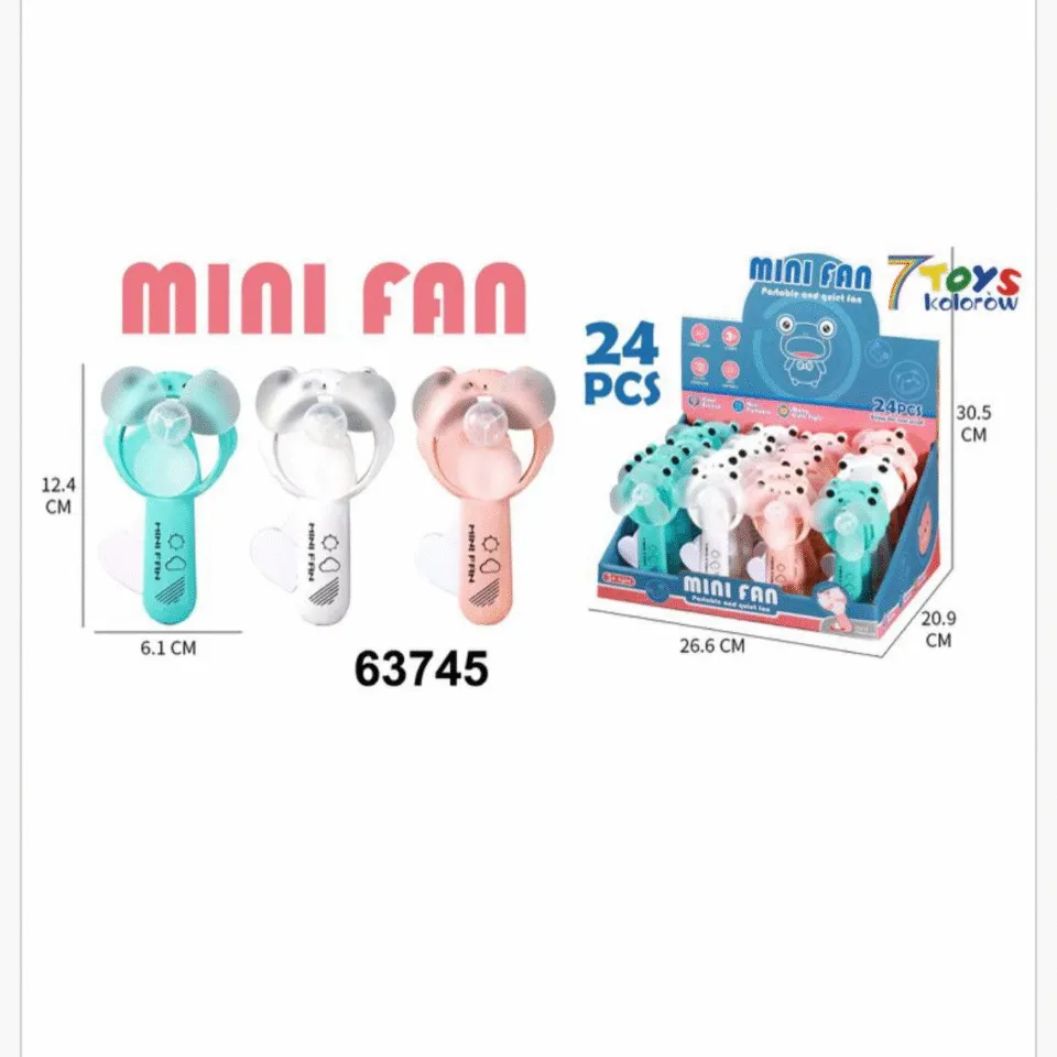 Mini Wiatrak Ręczny Zwierzątka 12,4cm, Display 24 szt.