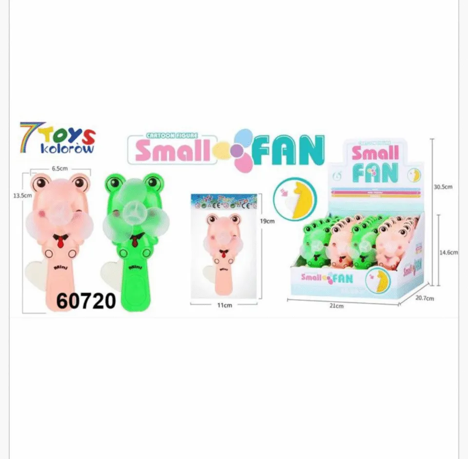 Mini Wiatrak Ręczny Żabki 13,5cm Różowy/Zielony 24szt