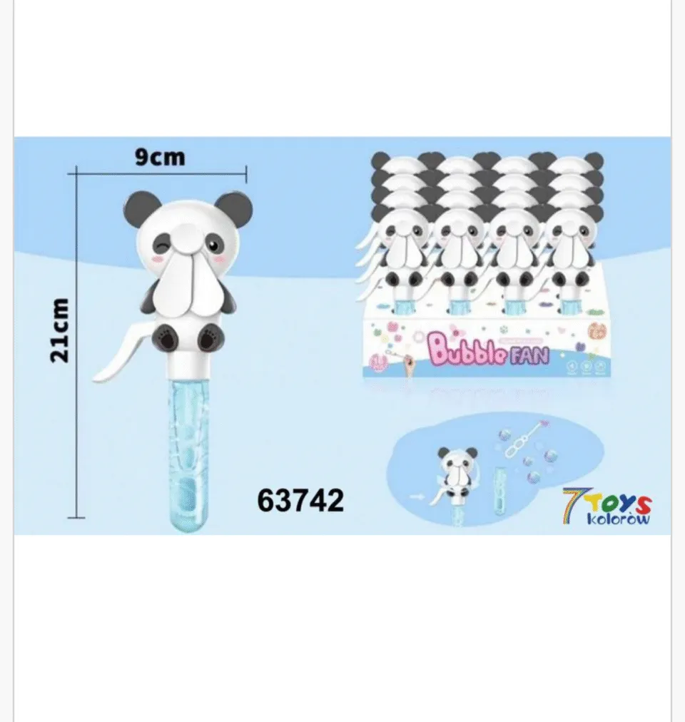 Mini Wiatrak Ręczny Panda z Bańkami 21cm, 16 szt.