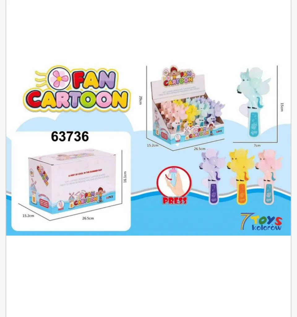Mini Wiatrak Ręczny Cartoon Unicorn 15cm - Mechaniczny 16 szt.