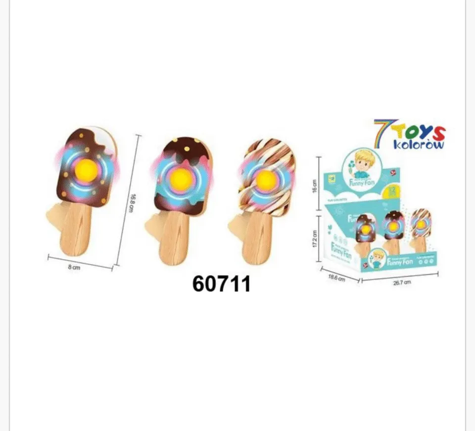 Mini Wiatrak Ręczny Świecący Lody 16,8cm Funny Fan 12szt