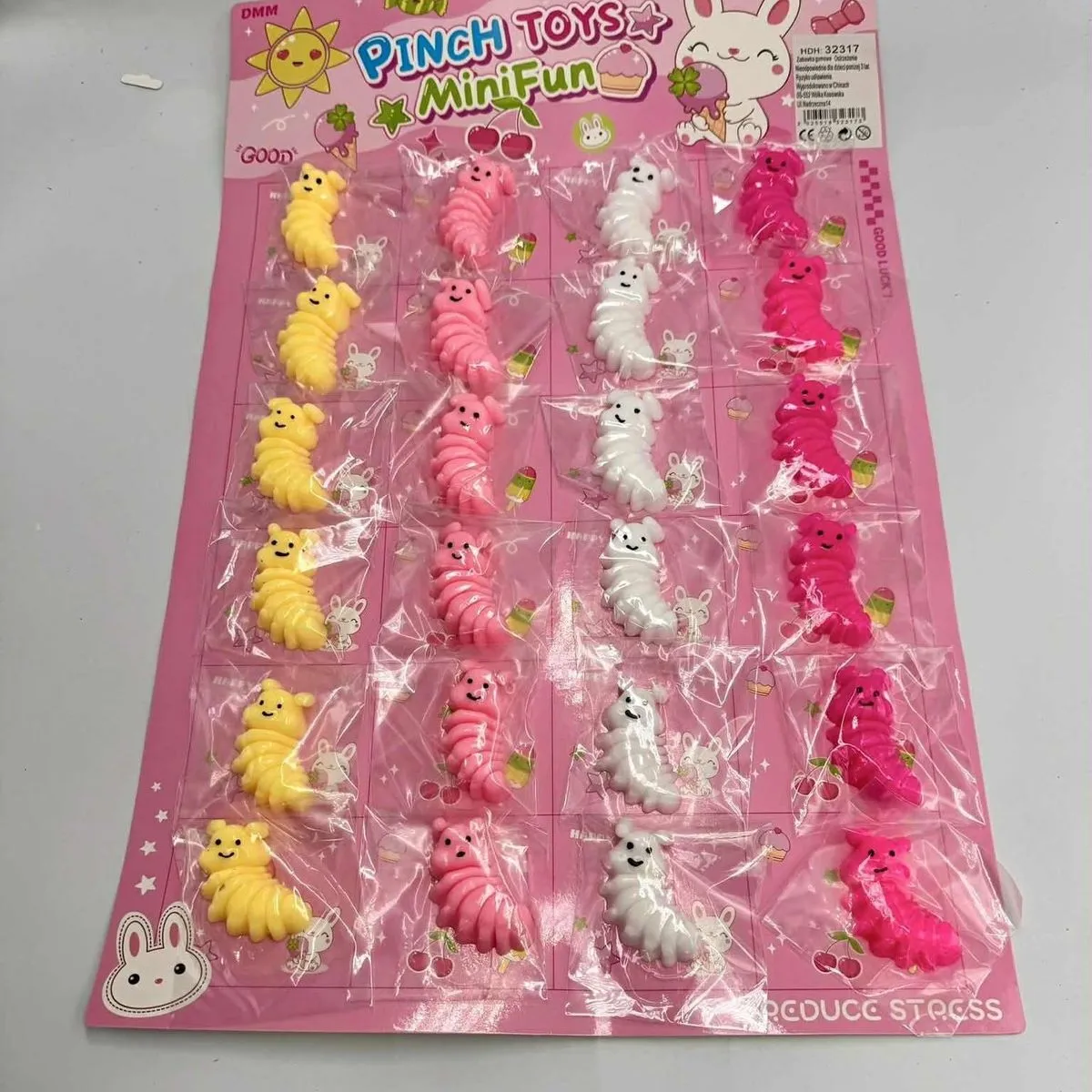 Zestaw 12 szt. Squeeze Pinch Toys Mini Fun Gniotki Gąsienice