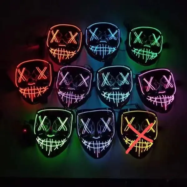 Maska Halloween LED Neonowa Purge Mix Kolorów 12szt