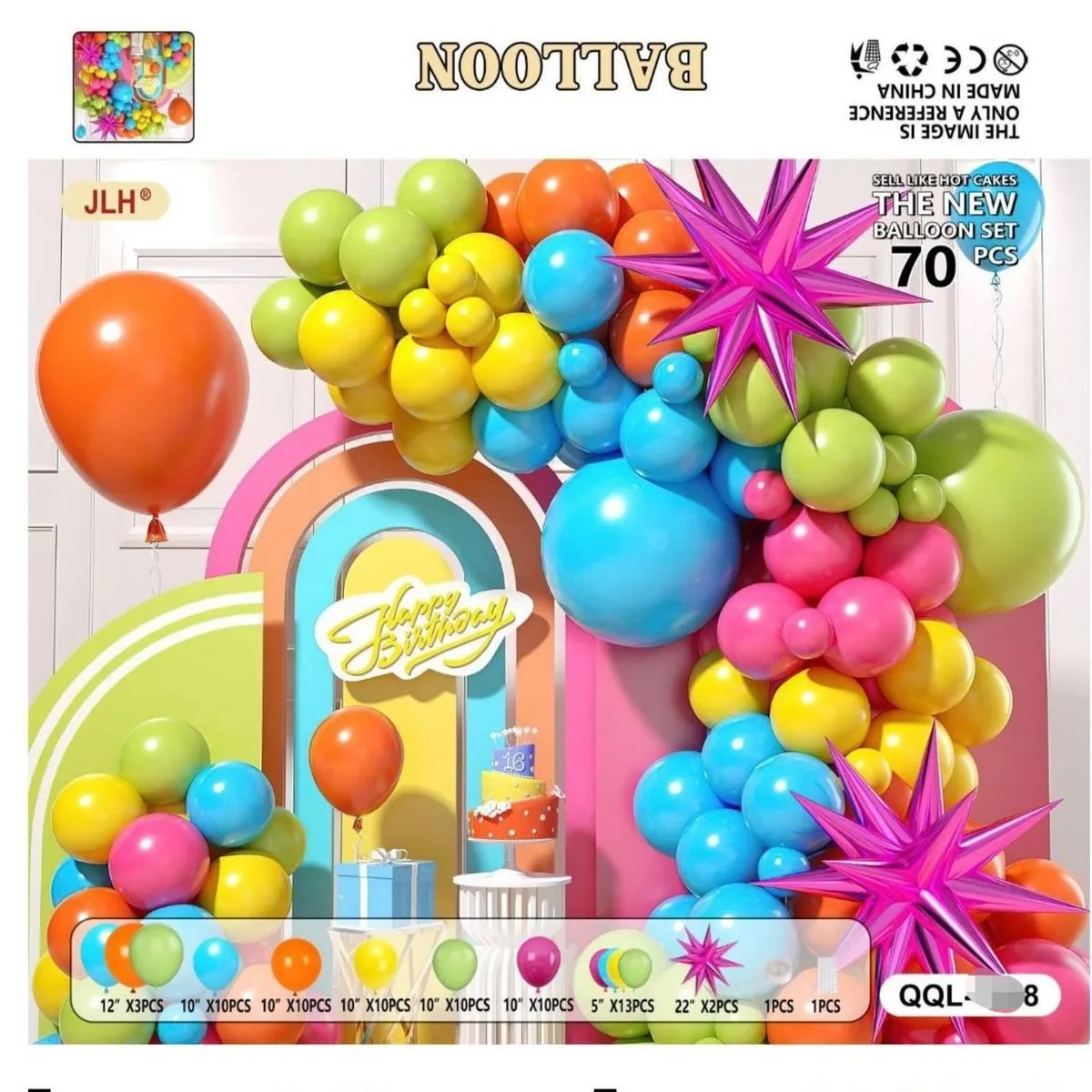 Zestaw Dekoracja Balon Girlanda Kolorowa 70 szt. JLH