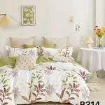 Pościel Bawełniana 3cz 200x220cm Wzór Liście Zielono-Beżowe