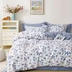 Pościel Bawełniana 3cz 200x220cm Biała w Niebieskie Kwiaty B308
