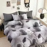 Pościel bawełniana 3cz 200x220cm szara we wzór piór B322