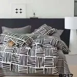 Pościel bawełniana 3cz 200x220cm czarno-biały wzór geometryczny