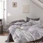 Pościel bawełniana 3cz 200x220cm czarno-biała wzór geometryczny