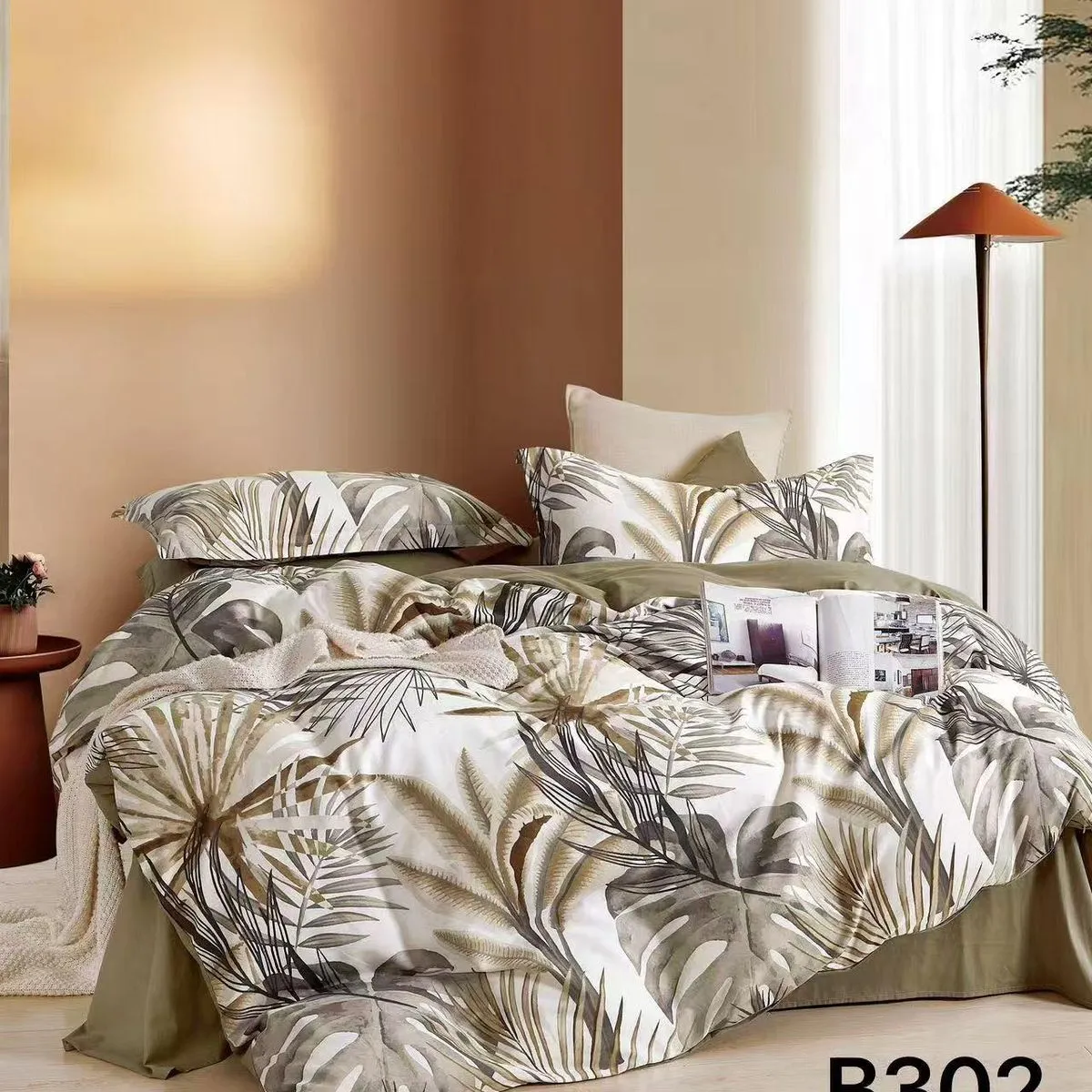 Pościel bawełniana 3cz 200x220cm liście tropikalne B302