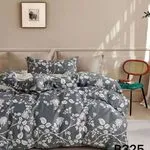 Pościel bawełniana 3cz 200x220cm szara w białe róże