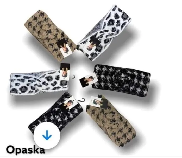 Opaska damska dzianinowa w panterkę, przeplatana, 12 szt.