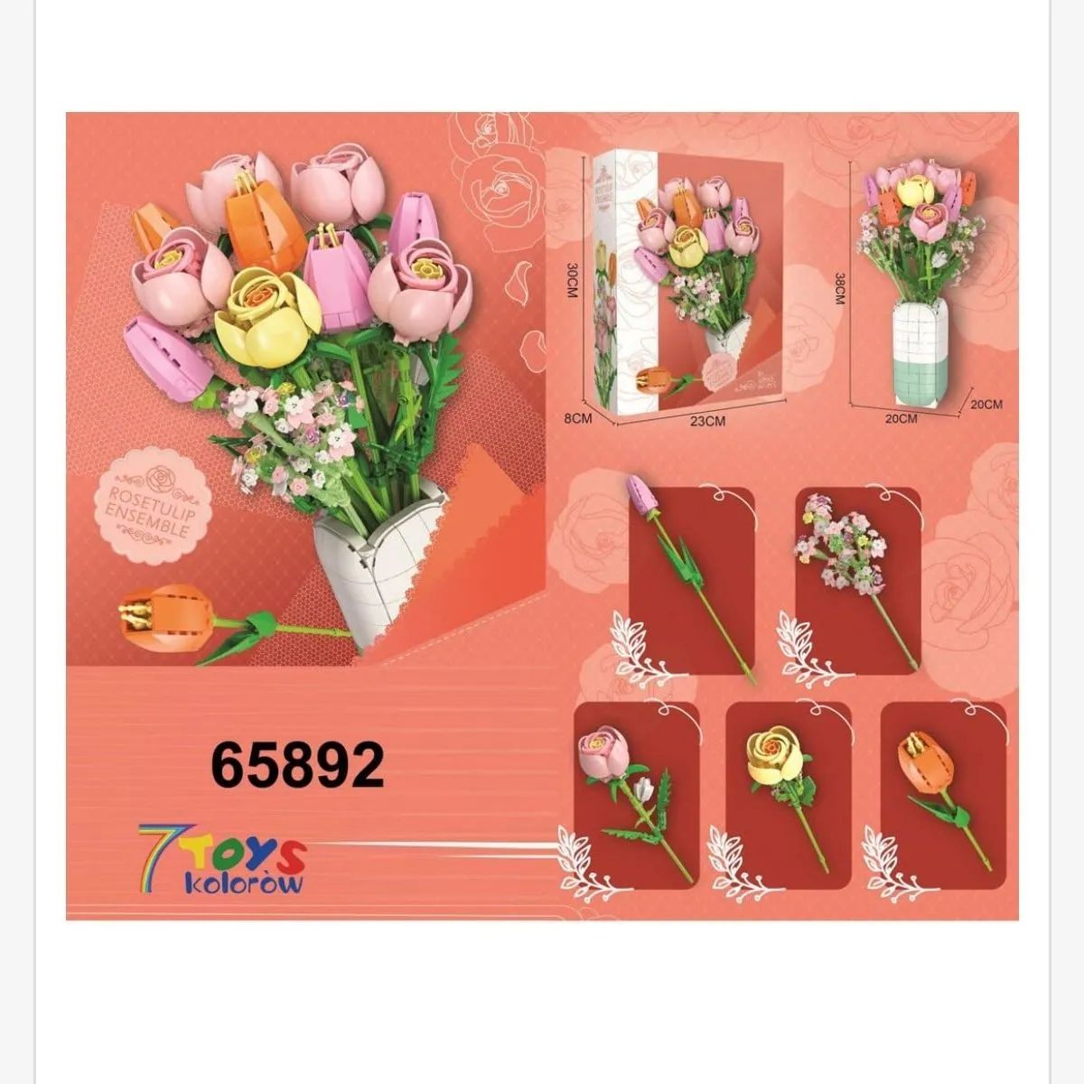 Klocki Kwiaty Bukiet Róż i Tulipanów 38cm 7 TOYS 3 szt.