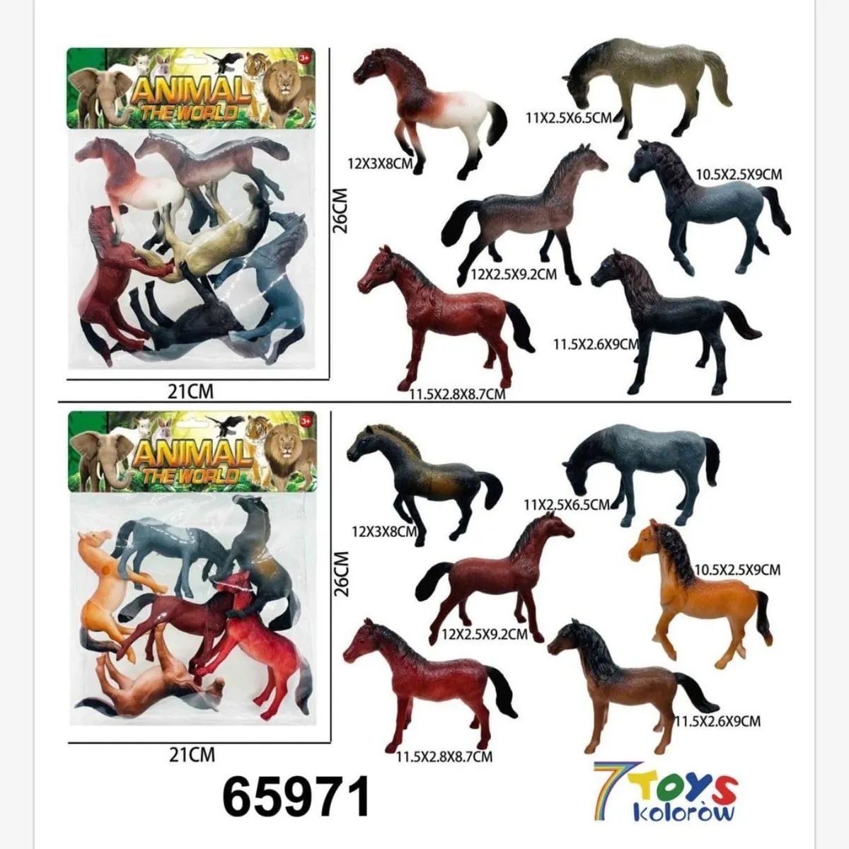Zestaw Zabawkowy Zwierząt Konie 6PCS, Opakowanie 21x26cm