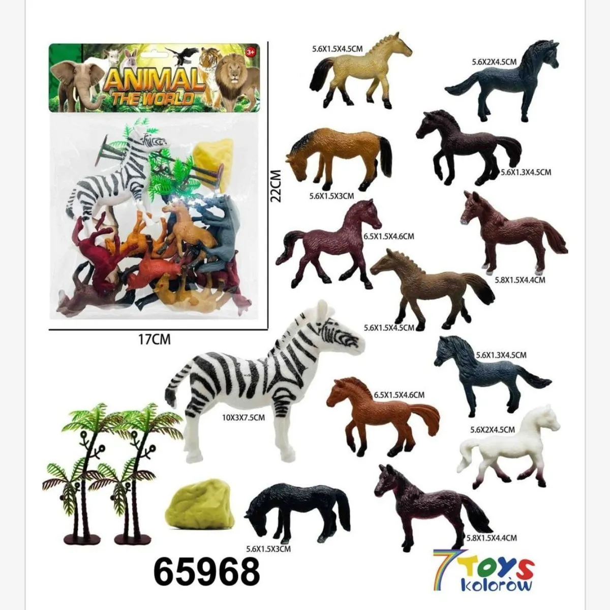 Zestaw Zwierząt 16PCS - Konie, Zebra, Akcesoria 17cm