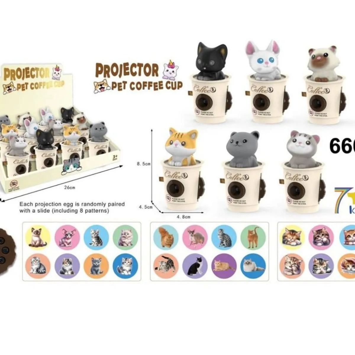 Projektor Pet Coffee Cup Kotek w kubku 8.5cm 8 wzorów 12szt