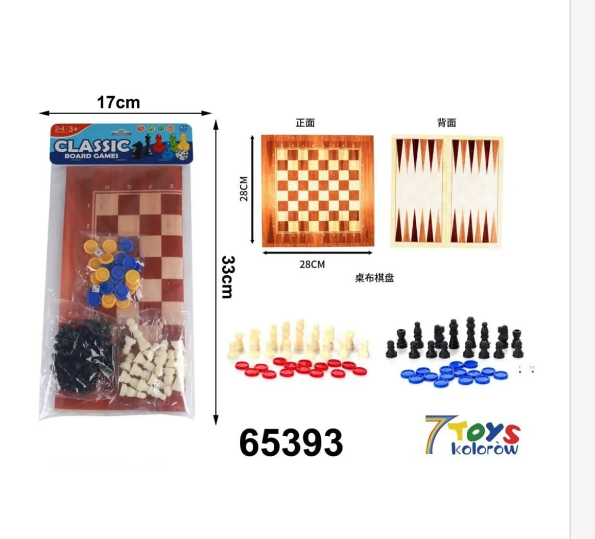 Zabawki Classic Board Game 28x28cm Szachy Warcaby Tryktrak