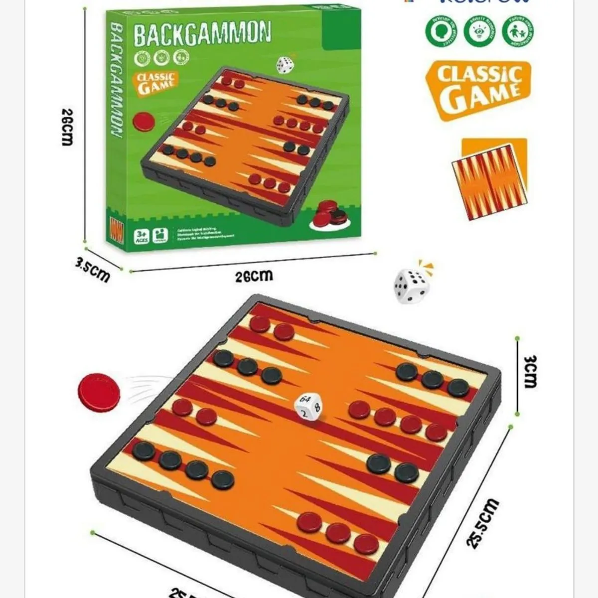 Zabawkowe Backgammon Gra Planszowa 25.5cm 7Toys Classic