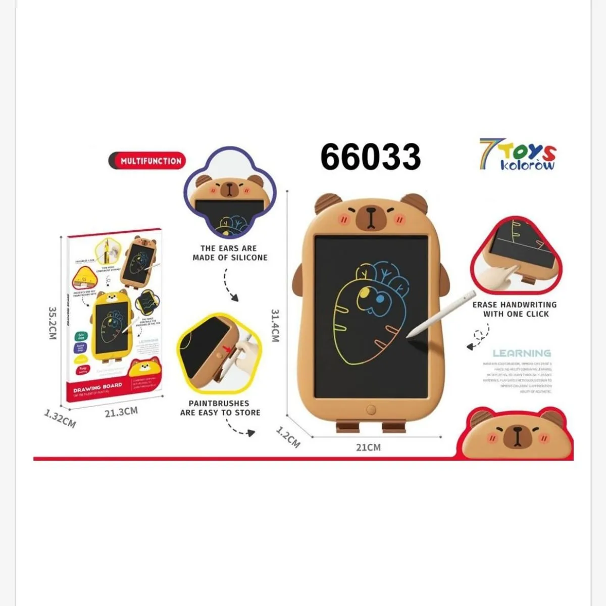 Tablica LCD do Rysowania Kapibara 31cm Znikopis Brązowa