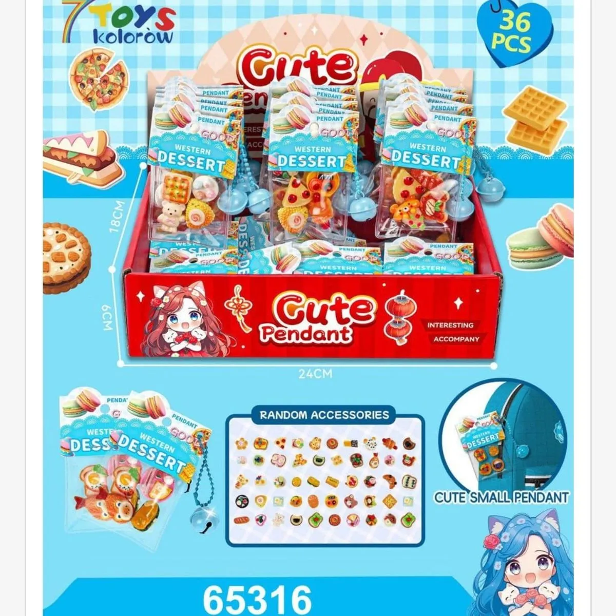 Brelok Zawieszka Cute Pendant Jedzenie Western Dessert 36szt