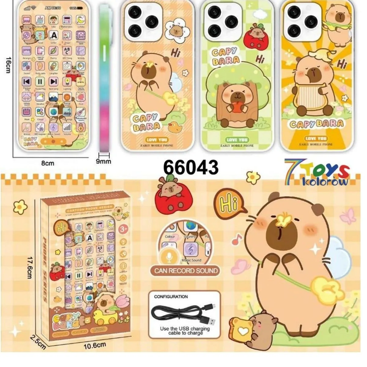 Zabawka Telefon Kapibara Interaktywny USB 16x8cm 12szt