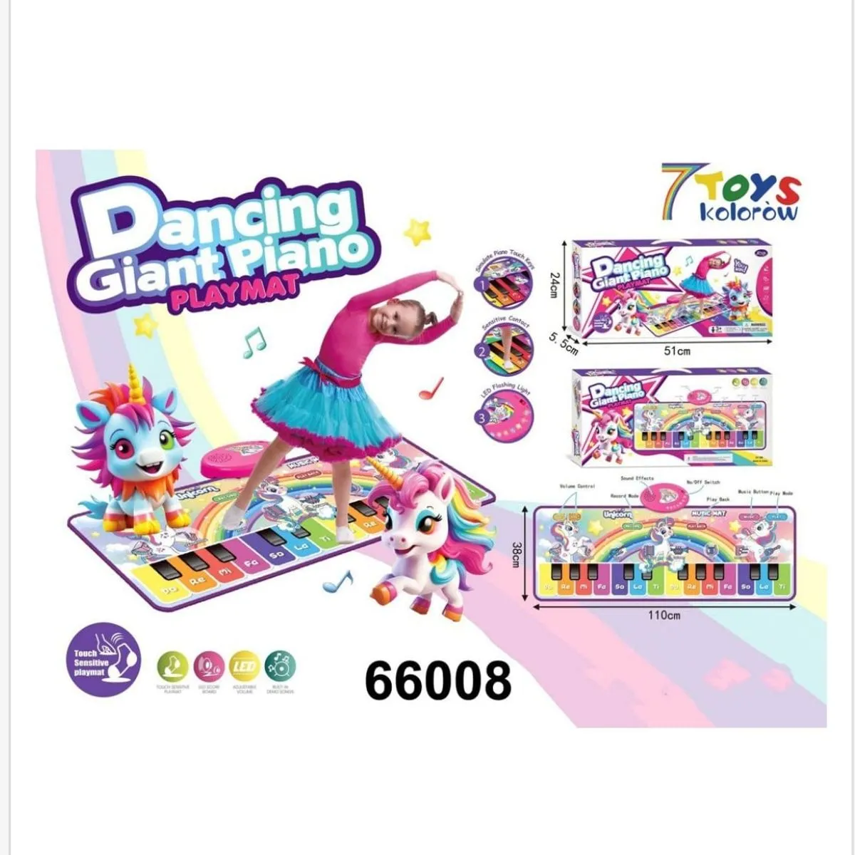 Mata Muayczna Dancing Giant Piano Playmat Jednorożec 110x38cm LED