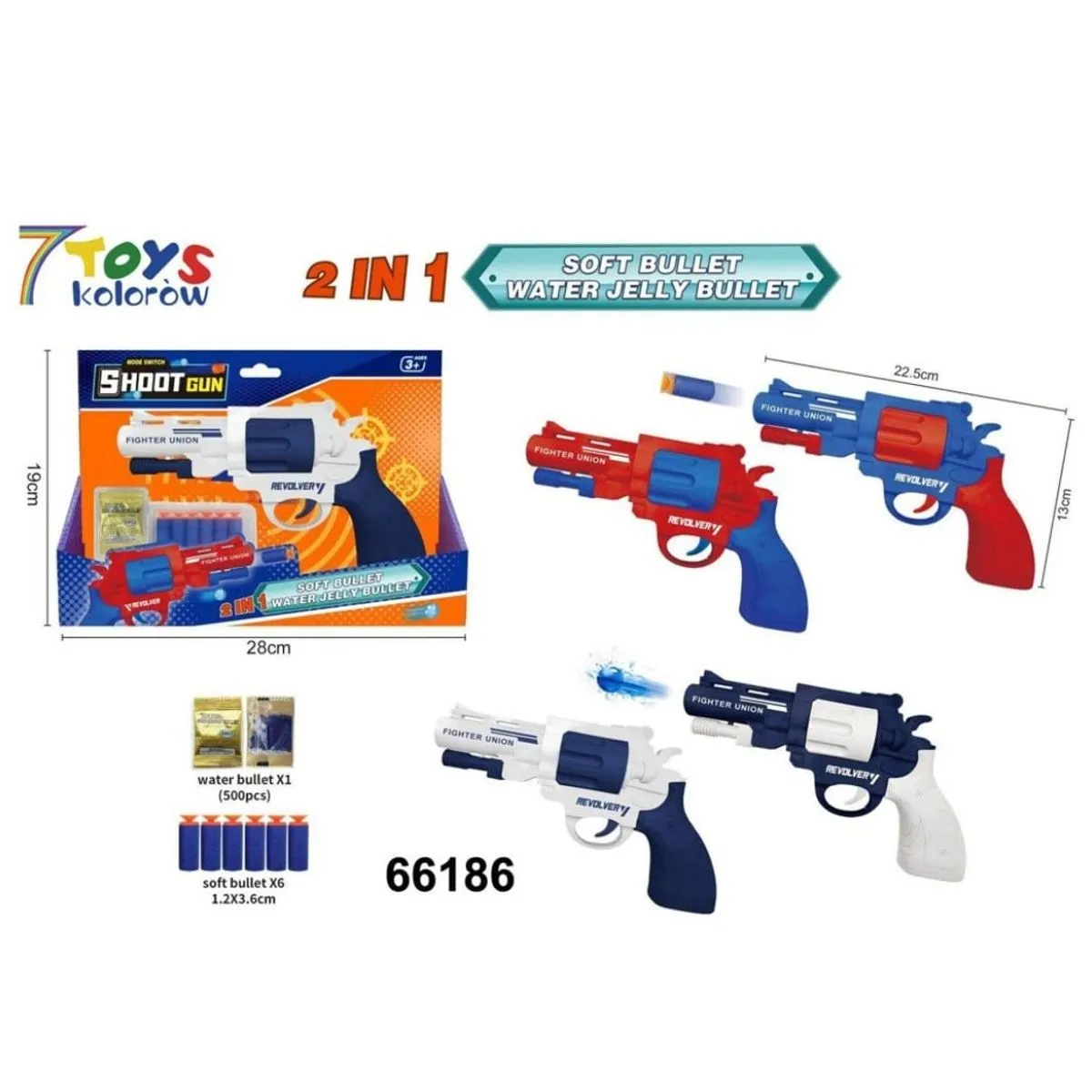 Pistolet Zabawkowy Shoot Gun 2w1 Rewolwer Kulki Żelowe Piankowe 22cm