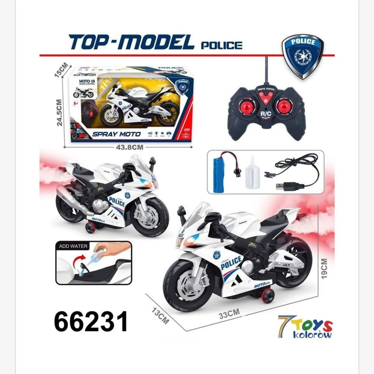 Sterowany motocykl policyjny Top Model R/C Spray 33cm 1:10