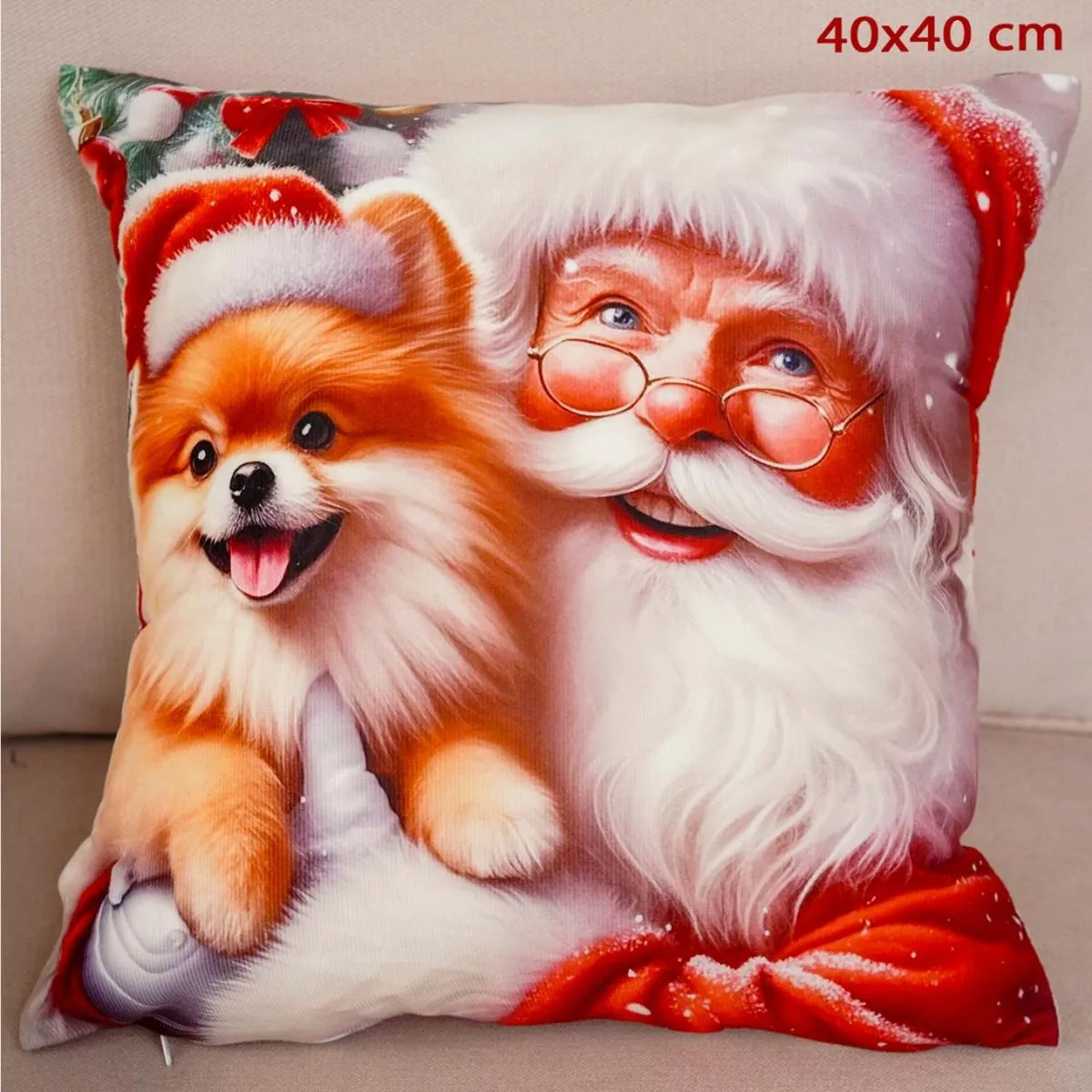 Poszewka świąteczna 40x40cm Mikołaj z psem