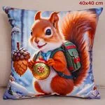Poszewka świąteczna 40x40cm z wiewiórką i bombką