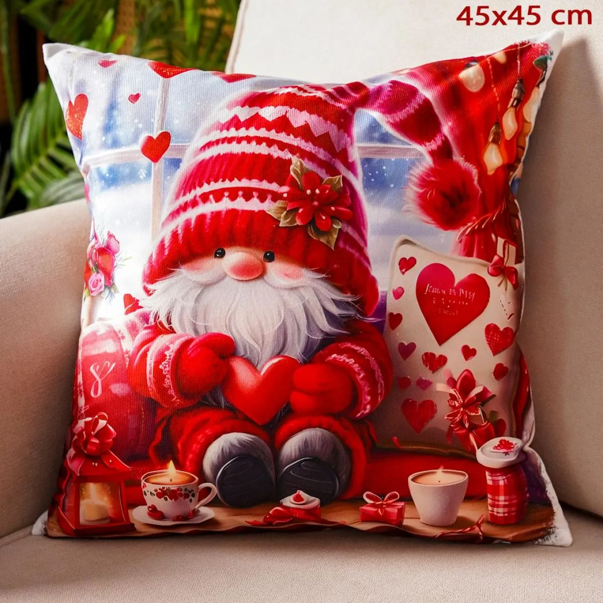 Poszewka dekoracyjna 45x45cm Skrzat świąteczny z sercem