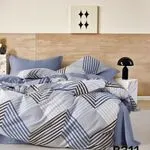 Pościel bawełniana 3cz 160x200cm wzór geometryczny niebieski B311