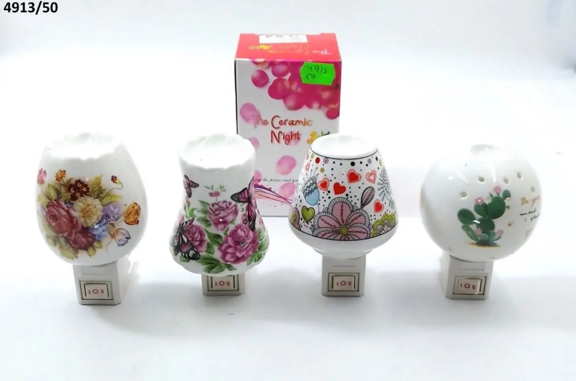 Lampki nocne ceramiczne na wtyczkę 4 wzory kwiatowe