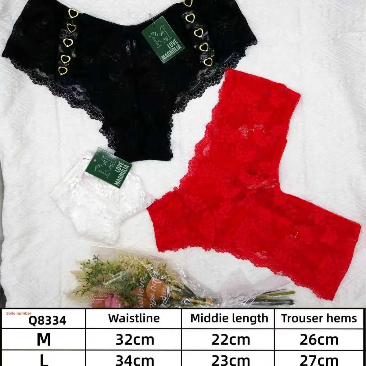 Majtki damskie koronkowe 3 szt. Q34 M/L/XL czarny/czerwony/biały