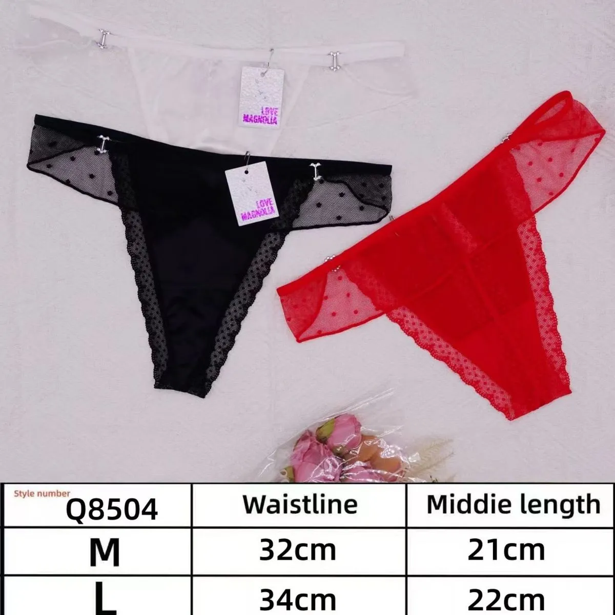 Stringi damskie czarne, białe, czerwone M/L Q8504
