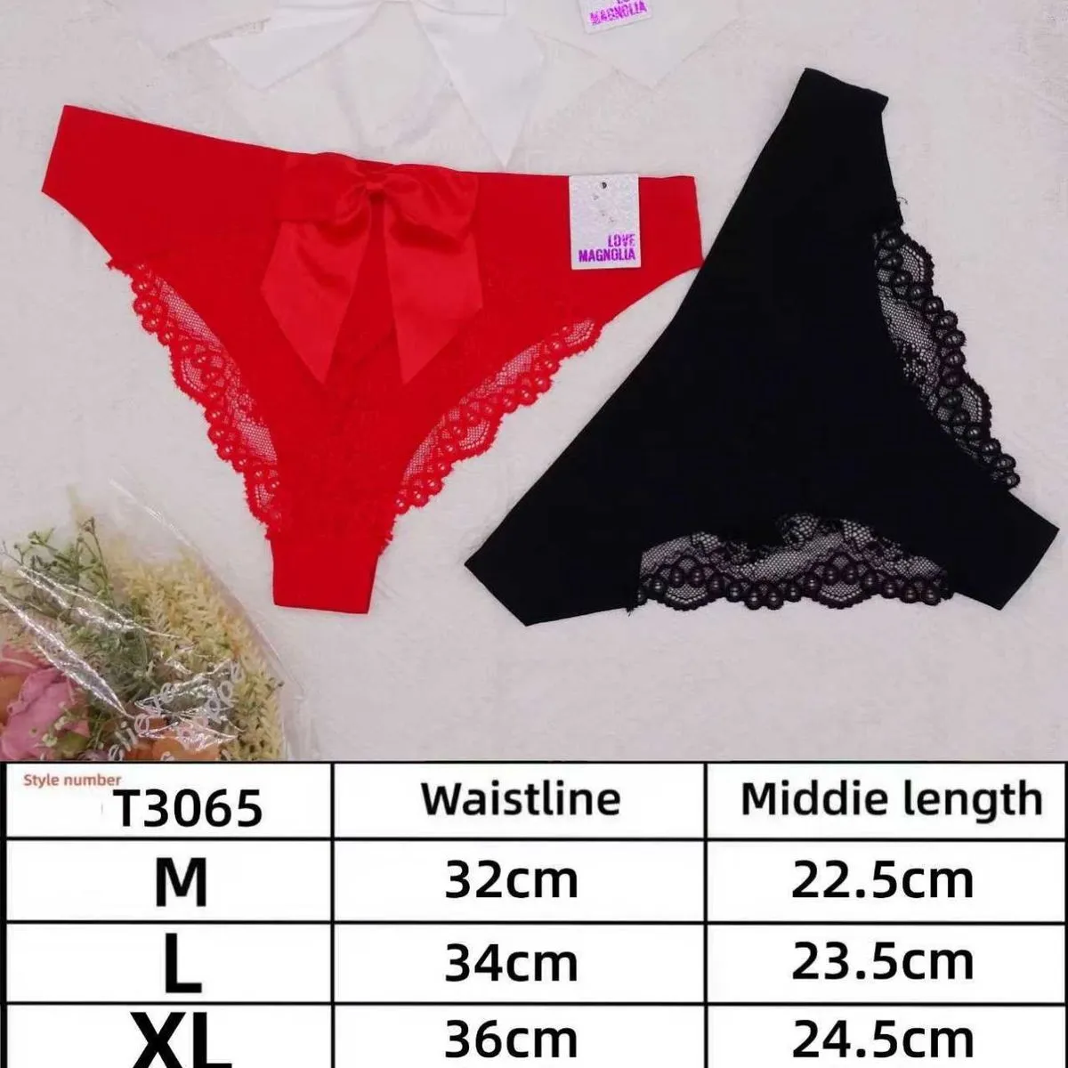 Majtki damskie T3065 M/L/XL koronka czerwień biel czerń